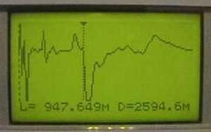 Вид экрана при измерении расстояния до места короткого замыкания на расстоянии 947,65 метров